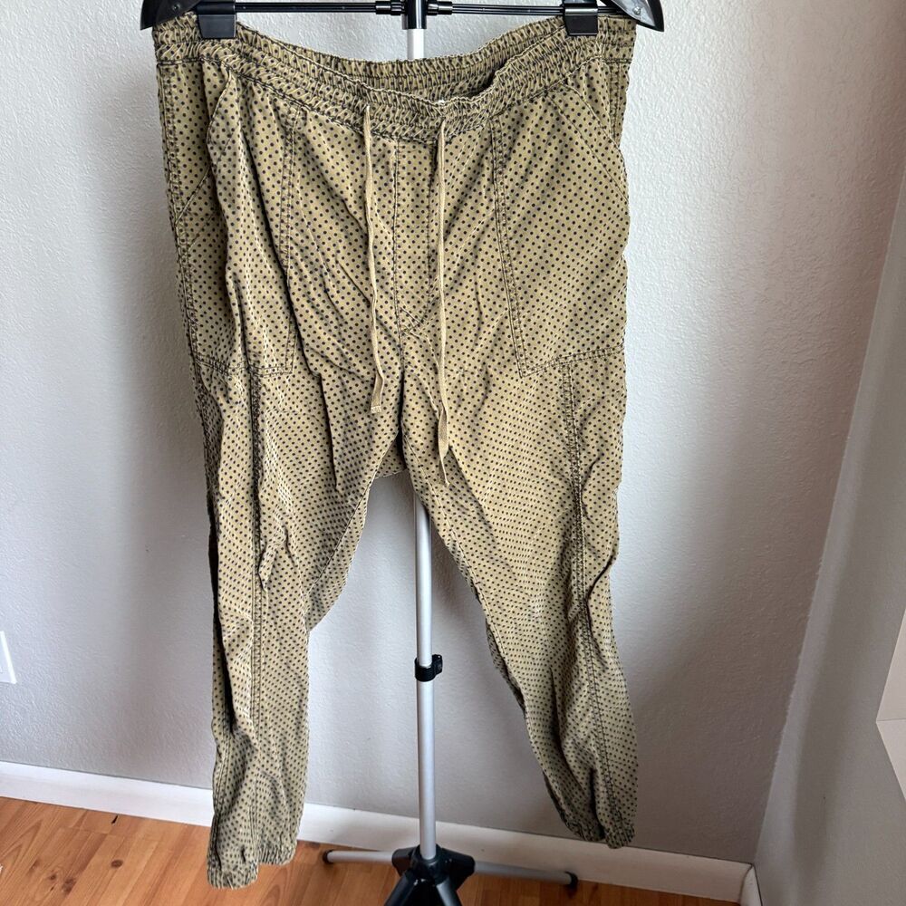 Anthropologie Flocked Polka Dot Joggers Women’s Size L Drawstring Waist Pockets